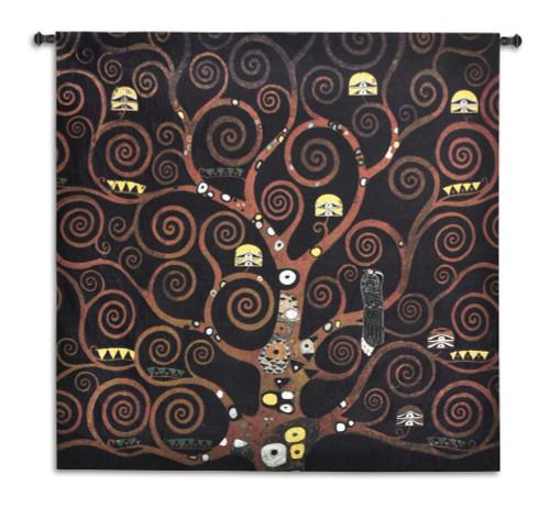 Stoclet Frieze Schwartz by Gustav Klimt - Stoclet Frieze Series | Woven Tapestry Wall Art Hanging | Black Abstract Spiritual Tree of Life | 100% Cotton USA Size 53x53 Wall Tapestry