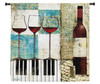 Bon Appetit by Keith Mallett | Woven Tapestry Wall Art Hanging | Wine And Piano Contemporary Collage | 100% Cotton USA Size 60x60 Wall Tapestry