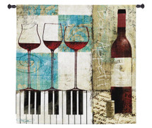 Bon Appetit by Keith Mallett | Woven Tapestry Wall Art Hanging | Wine And Piano Contemporary Collage | 100% Cotton USA Size 60x60 Wall Tapestry