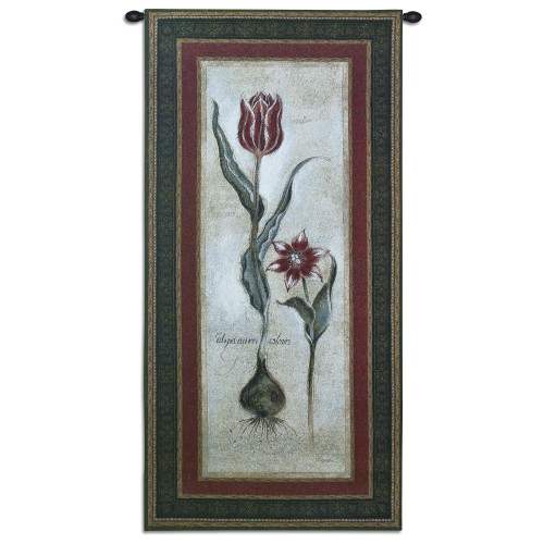 Tulipa Violoncello IV | Woven Tapestry Wall Art Hanging | Antique Blooming Flower Study | 100% Cotton USA Size 53x27 Wall Tapestry