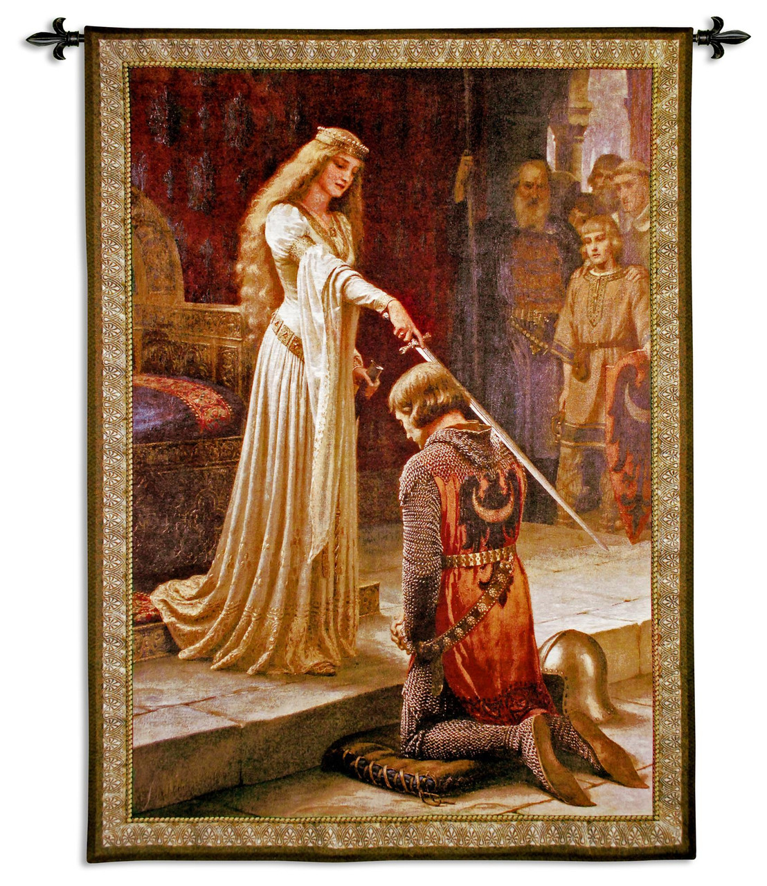 The Accolade by Edmund Blair Leighton Woven Tapestry Wall Art Hanging Medieval  Knight Ceremony 100% Cotton USA Size 71x52