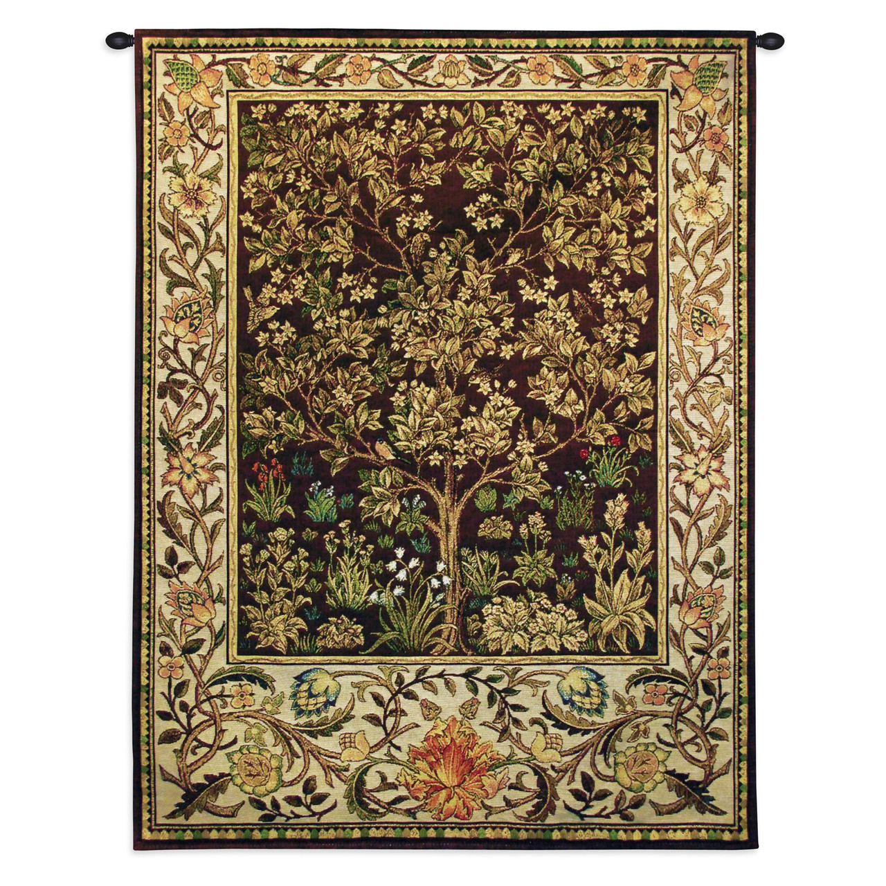Tree of Life Umber by William Morris Arts and Crafts Style Woven Tapestry  Wall Art Hanging Ornate Spiritual Tree Pattern 100% Cotton USA Size  40x30