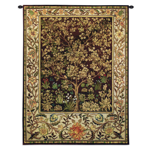 Tree of Life Umber by William Morris | Arts and Crafts Style Woven Tapestry Wall Art Hanging | Ornate Spiritual Tree Pattern | 100% Cotton USA Size 40x30 Wall Tapestry