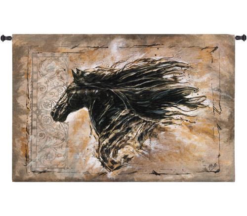 Black Beauty | Woven Tapestry Wall Art Hanging | Contemporary Majestic Horse with Billowing Mane | 100% Cotton USA Size 63x42 Wall Tapestry
