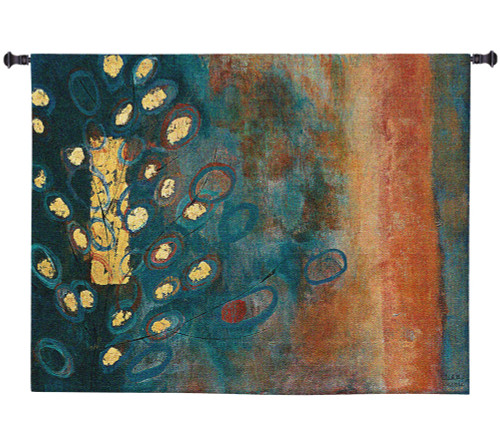 The Temple Tree by Natalia Morley Russell | Woven Tapestry Wall Art Hanging | Abstract Yellow Tree on Earthy Background | 100% Cotton USA Size 42x31 Wall Tapestry