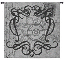 True North | Woven Tapestry Wall Art Hanging | Grayscale Filigree Patterns over Vintage Postal Background | 100% Cotton USA Size 60x60 Wall Tapestry