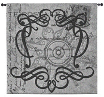 True North | Woven Tapestry Wall Art Hanging | Grayscale Filigree Patterns over Vintage Postal Background | 100% Cotton USA Size 50x50 Wall Tapestry