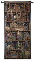 Classic Tails by Charles Wysocki | Woven Tapestry Wall Art Hanging | Cute Sleeping Cats on Bookshelf - Fun Cat Lover's Gift | 100% Cotton USA Size 75x36 Wall Tapestry
