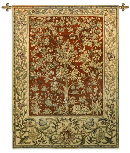 Tree of Life Ruby by William Morris | Arts and Crafts Style Woven Tapestry Wall Art Hanging | Ornate Eternal Life with Crimson | 100% Cotton USA Size 53x40 Wall Tapestry