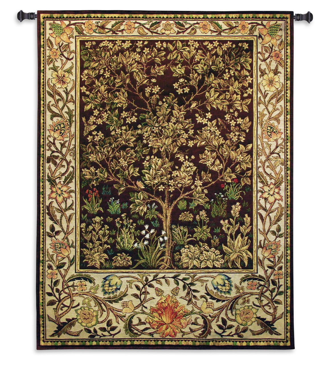 Tree of Life Umber by William Morris Arts and Crafts Style Woven Tapestry  Wall Textile Art Ornate Spiritual Tree Pattern 100% Cotton USA Size  77x53