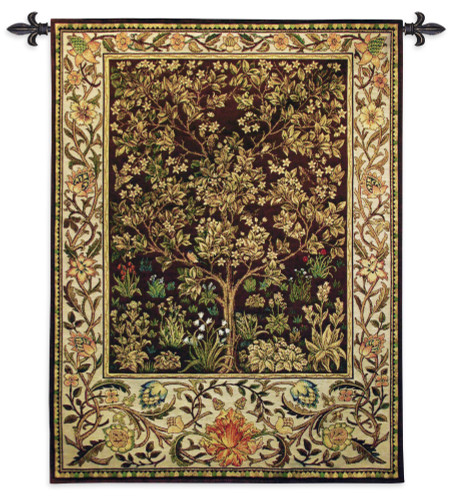 Tree of Life Umber by William Morris |  Arts and Crafts Style Woven Tapestry Wall Textile Art  | Ornate Spiritual Tree Pattern | 100% Cotton USA Size 53x40 Wall Tapestry