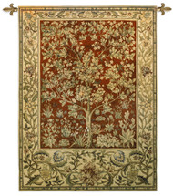 Tree of Life Ruby by William Morris |  Arts and Crafts Style Woven Tapestry Wall Textile Art  | Ornate Eternal Life with Crimson Red| 100% Cotton USA Size 53x40 Wall Tapestry