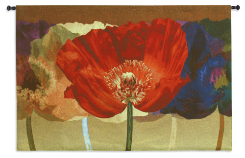 Poppy Tango by Robert Mertens | Woven Tapestry Wall Art Hanging | Vibrant Dynamic Blood Red Poppies Contemporary Artwork | 100% Cotton USA Size 52x35 Wall Tapestry