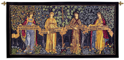 The Orchard by William Morris | Woven Tapestry Wall Art Hanging | Four Women Holding Banner in Lush Forest | 100% Cotton USA Size 100x48 Wall Tapestry
