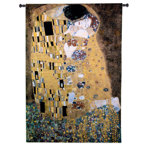 The Kiss by Gustav Klimt | Woven Tapestry Wall Art Hanging | Golden Period Romantic Masterpiece | 100% Cotton USA Size 76x53 Wall Tapestry