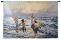 Surf Dancers by Lucelle Raad | Woven Tapestry Wall Art Hanging | Children Playing on Warm Summer Oceanfront | 100% Cotton USA Size 53x36 Wall Tapestry