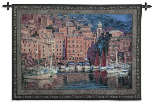 Ruby Sails by Pasqual Bueno | Woven Tapestry Wall Art Hanging | European City Harbor Sailboats | 100% Cotton USA Size 53x38 Wall Tapestry
