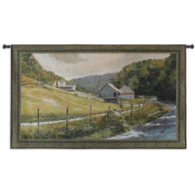 Summer Memories | Woven Tapestry Wall Art Hanging | Rustic Hillside Farm along Stream | 100% Cotton USA Size 53x31 Wall Tapestry