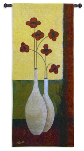 Bouquet de Six by Jocelyne Anderson-Tapp | Woven Tapestry Wall Art Hanging | Contemporary Red Flowers Minimalist Still Life | 100% Cotton USA Size 62x27 Wall Tapestry