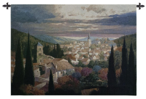 Village in the Sun | Woven Tapestry Wall Art Hanging | Radiant European City Landscape at Night | 100% Cotton USA Size 53x38 Wall Tapestry