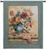 Jennie's Mantle I by Jennie Tomao-Bragg | Woven Tapestry Wall Art Hanging | Soft Peach Flowers in Blue Vase Still Life | 100% Cotton USA Size 53x44 Wall Tapestry