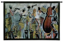 Jazz Reflections I by Corey Barksdale | Woven Tapestry Wall Art Hanging | Abstract Quintet over Urban Collage | 100% Cotton USA Size 53x36 Wall Tapestry