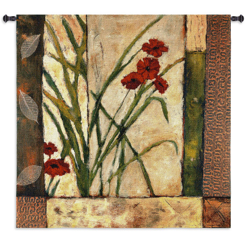 Lilies II by Bob Timberlake | Woven Tapestry Wall Art Hanging | Contemporary Floral Geometric Border Artwork | 100% Cotton USA Size 53x53 Wall Tapestry