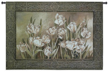 Tulips in Window by Linda Thompson | Woven Tapestry Wall Art Hanging | Floral White Tulips in Natural Setting | 100% Cotton USA Size 53x36 Wall Tapestry