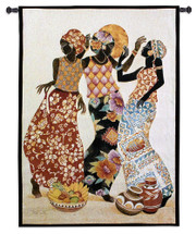 Jubilation by Keith Mallett | Woven Tapestry Wall Art Hanging | Abstract African Women Celebrating | 100% Cotton USA Size 53x39 Wall Tapestry