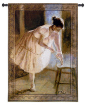 Dress Rehearsal by Richard Judson | Woven Tapestry Wall Art Hanging | Ballerina Putting On Slippers | 100% Cotton USA Size 53x38 Wall Tapestry