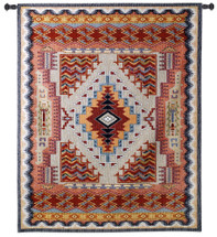 Southwest Salmon | Woven Tapestry Wall Art Hanging | Warm Desert Geometric Pattern | 100% Cotton USA Size 53x41 Wall Tapestry