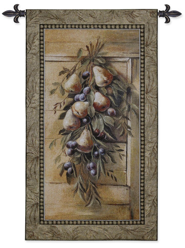 Poetic Pears by Riccardo Bianchi | Woven Tapestry Wall Art Hanging | Pear Garland on Wood | 100% Cotton USA Size 47x26 Wall Tapestry