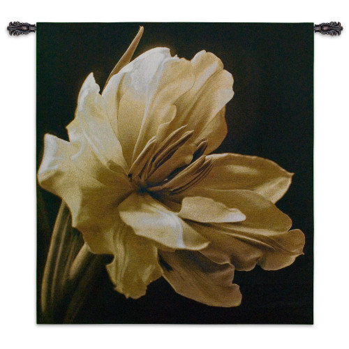 Timeless Grace I by Charles Britt | Woven Tapestry Wall Art Hanging | Photorealistic White Flower Photograph on Black | 100% Cotton USA Size 53x45 Wall Tapestry