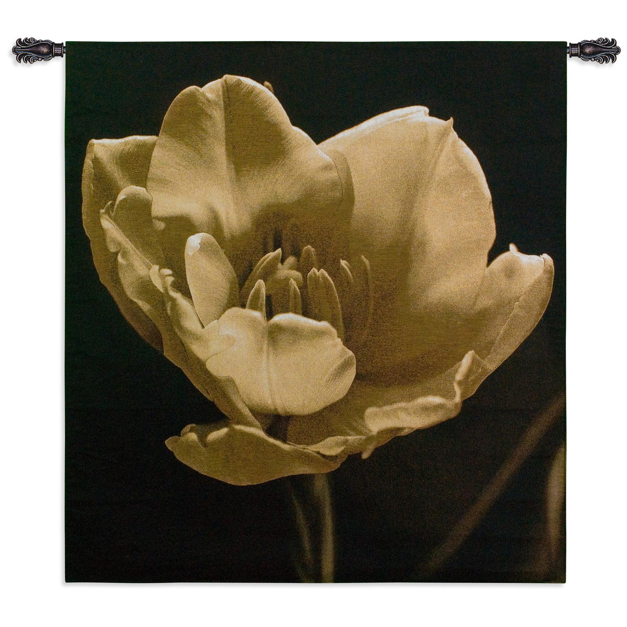 Timeless Grace IV by Charles Britt Woven Tapestry Wall Art Hanging  Photorealistic White Magnolia Photograph on Black 100% Cotton USA Size  53x45