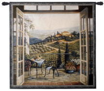 Balcony View of The Villa by Barbara Felisky | Woven Tapestry Wall Art Hanging | Peaceful Countryside Lanscape | 100% Cotton USA Size 53x53 Wall Tapestry