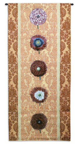Floating Botanicals Apricot | Woven Tapestry Wall Art Hanging | Vertical Crimson Besler Floral Arrangement on Damask | 100% Cotton USA Size 57x26 Wall Tapestry