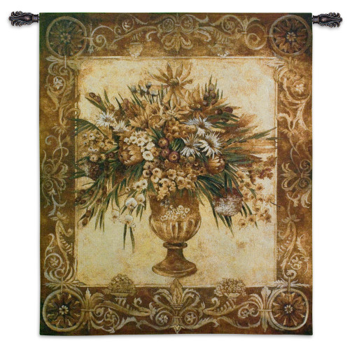 Tuscan Urn Sienna by Liz Jardine | Woven Tapestry Wall Art Hanging | Earthy Floral Vase Theme | 100% Cotton USA Size 53x45 Wall Tapestry