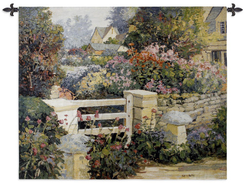 The Gate by Kent Wallis | Woven Tapestry Wall Art Hanging | English Blooming Floral Garden Fence | 100% Cotton USA Size 53x43 Wall Tapestry