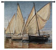 White Sails II by Jaume Laporta | Woven Tapestry Wall Art Hanging | Sailboats on Seascape Harbor Nautical Artwork | 100% Cotton USA Size 36x35 Wall Tapestry