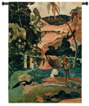 Landscape with Peacocks by Paul Gauguin | Woven Tapestry Wall Art Hanging | French Polynesian Abstract Tropical Landscape | 100% Cotton USA Size 51x37 Wall Tapestry