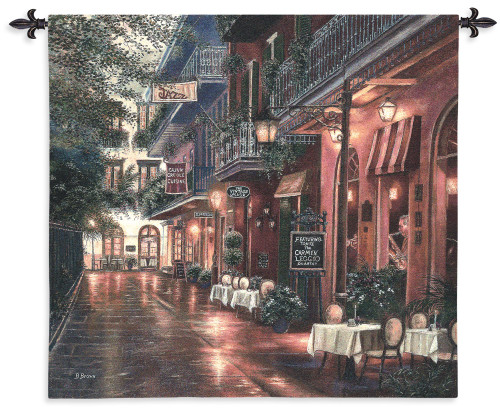 Carmen Leggio New Orleans by Betsy Brown | Woven Tapestry Wall Art Hanging | New Orleans Evening Street Music and Cafe | 100% Cotton USA Size 54x53 Wall Tapestry