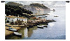 Daybreak on Coast | Woven Tapestry Wall Art Hanging | Picturesque Sparkling Rocky Coast with Boathouse | 100% Cotton USA Size 53x34 Wall Tapestry