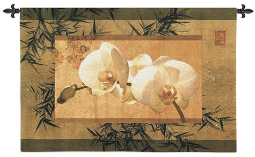Bamboo and Orchids I by Ives McColl | Woven Tapestry Wall Art Hanging | Contemporary Asian Earthy Floral Artwork | 100% Cotton USA Size 39x26 Wall Tapestry