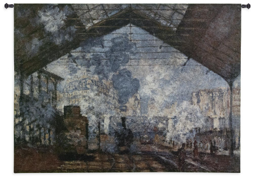 The Saint-Lazare Station by Claude Monet | Woven Tapestry Wall Art Hanging | Dark Industrial Post-Impressionist Train  Station Masterpiece | 100% Cotton USA Size 53x40 Wall Tapestry