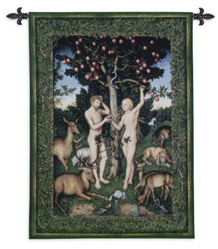 Adam and Eve | Woven Tapestry Wall Art Hanging | Iconic Biblical Garden of Eden Scene | 100% Cotton USA Size 53x40 Wall Tapestry