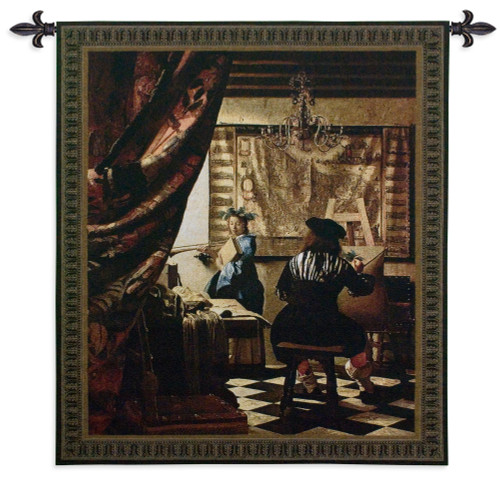 The Art of Painting by Johannes Vermeer | Woven Tapestry Wall Art Hanging | 17th Century Oil Painting Masterpiece | 100% Cotton USA Size 53x45 Wall Tapestry