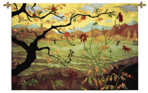 Apple Tree with Red Fruit by Paul Ranson | Woven Tapestry Wall Art Hanging | Asian Style Warm Colors | 100% Cotton USA Size 53x38 Wall Tapestry