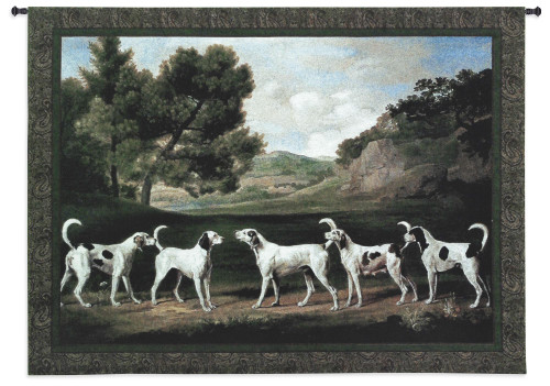 Foxhounds in a Landscape by George Stubbs | Woven Tapestry Wall Art Hanging | Five English Hunting Dogs Meet on Field | 100% Cotton USA Size 75x53 Wall Tapestry