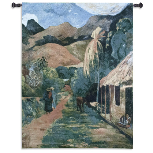 Street in Tahiti by Paul Gauguin | Woven Tapestry Wall Art Hanging | Post-Impressionist Tropical Rural Landscape | 100% Cotton USA Size 53x42 Wall Tapestry
