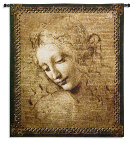 Head of a Woman by Leonardo da Vinci | Woven Tapestry Wall Art Hanging | Renaissance Oil Painting Masterpiece “La Scapigliata” | 100% Cotton USA Size 53x45 Wall Tapestry